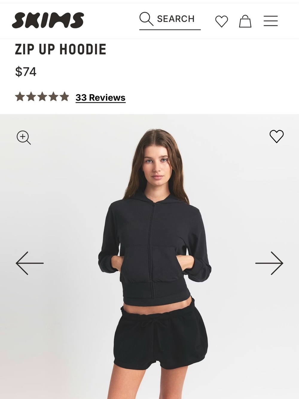 SKIMS Black Cropped Zip Hoodie